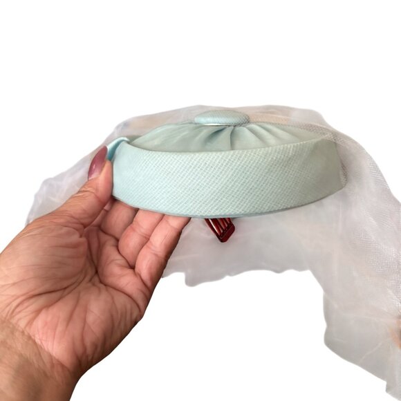 Vintage Light Blue Pillbox Hat With Veil - Picture 4 of 7